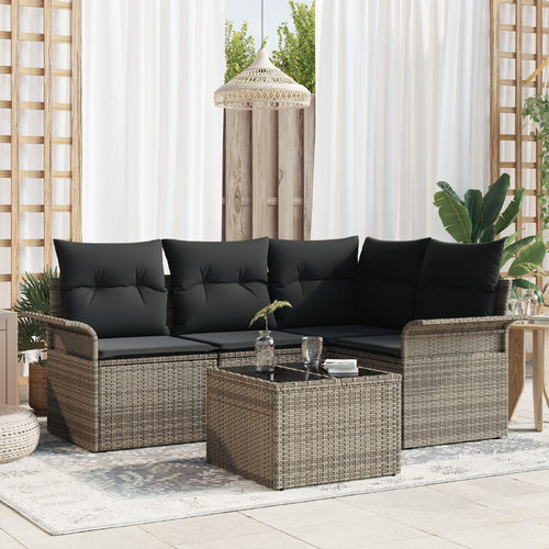 4 Piece Garden Sofa Set with Cushions Black Poly Rattan