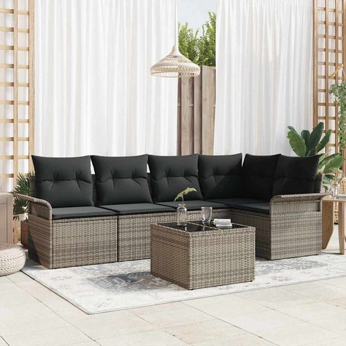 5 Piece Garden Sofa Set with Cushions Black Poly Rattan