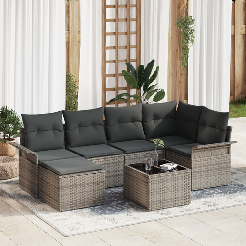 6 Piece Garden Sofa Set with Cushions Black Poly Rattan