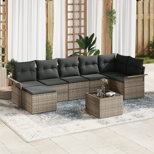 7 Piece Garden Sofa Set with Cushions Black Poly Rattan