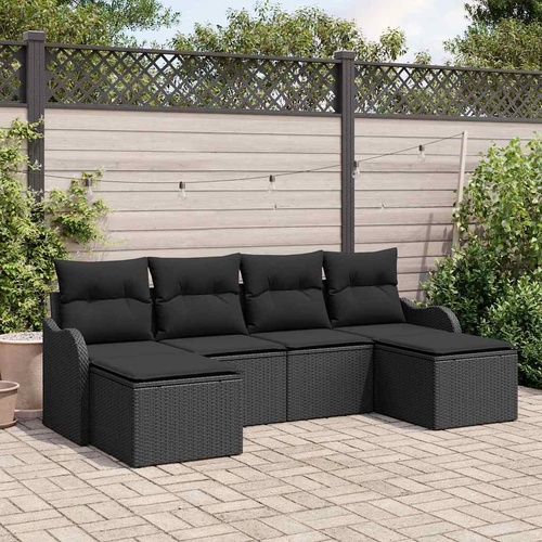 6 Piece Garden Sofa Set with Cushions Black Poly Rattan