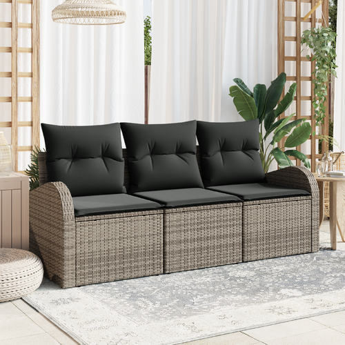 Garden Sofa Set with Storage 3 pcs Grey Poly rattan