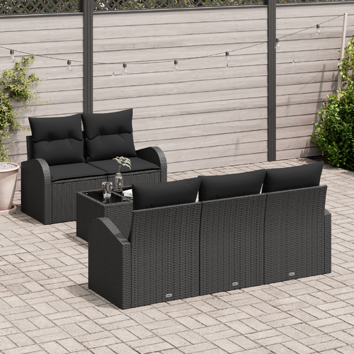 6 Piece Garden Sofa Set with Cushions Black Poly Rattan