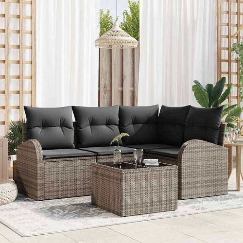 4 Piece Garden Sofa Set with Cushions Black Poly Rattan
