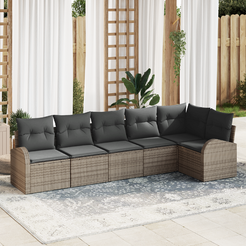 6 Piece Garden Sofa Set with Cushions Grey Poly Rattan