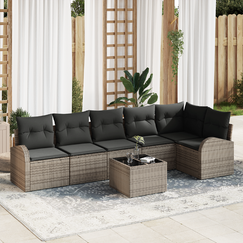 6 Piece Garden Sofa Set with Cushions Black Poly Rattan