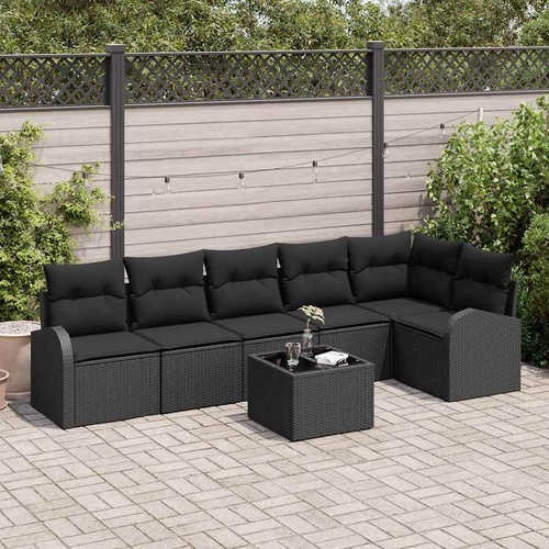 7 Piece Garden Sofa Set with Cushions Beige Poly Rattan