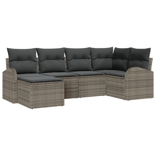 6 Piece Garden Sofa Set with Cushions Grey Poly Rattan