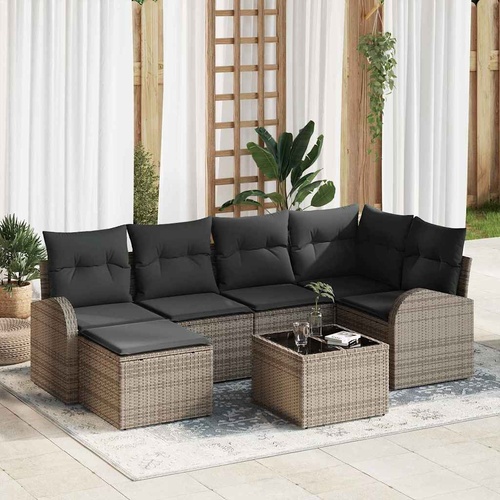 6 Piece Garden Sofa Set with Cushions Black Poly Rattan