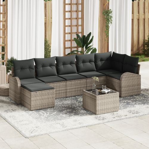 7 Piece Garden Sofa Set with Cushions Black Poly Rattan