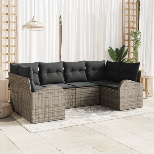 Garden Sofa Set with Cushion 6 pcs Grey Poly Rattan
