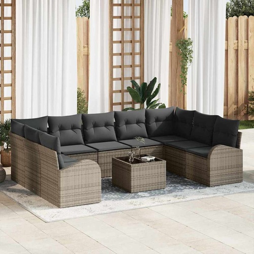 9 Piece Garden Sofa Set with Cushions Black Poly Rattan