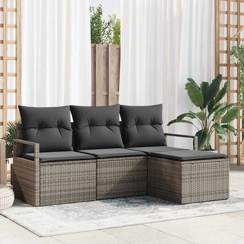 4 Piece Garden Sofa Set with Cushions Grey Poly Rattan