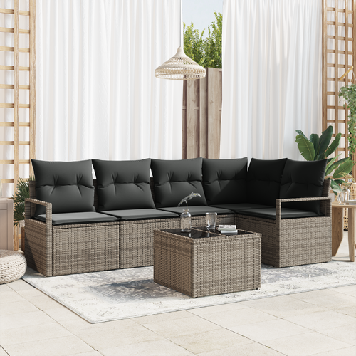 5 Piece Garden Sofa Set with Cushions Black Poly Rattan
