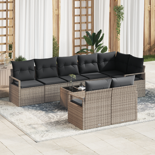 8 Piece Garden Sofa Set with Cushions Black Poly Rattan