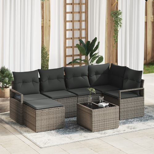 6 Piece Garden Sofa Set with Cushions Black Poly Rattan