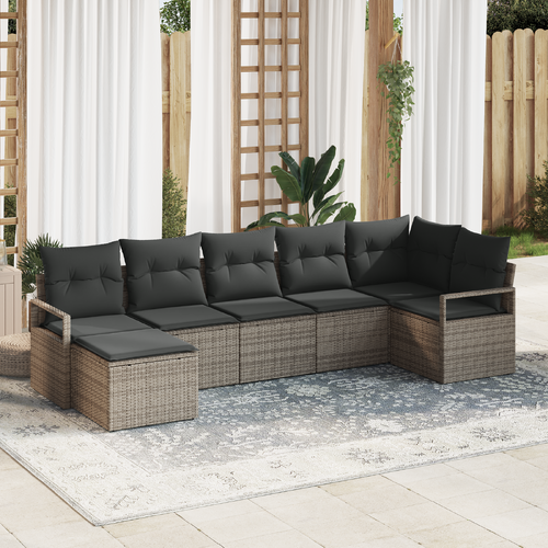 7 Piece Garden Sofa Set with Cushions Grey Poly Rattan