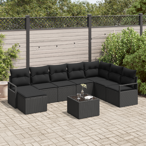 9 Piece Garden Sofa Set with Cushions Beige Poly Rattan