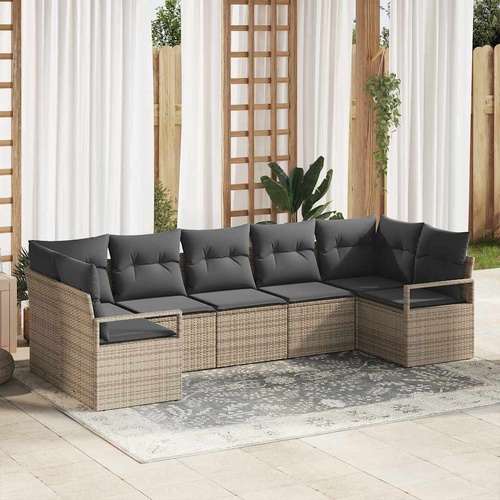 7 Piece Garden Sofa Set with Cushions Grey Poly Rattan