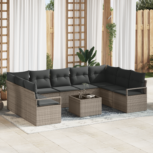 9 Piece Garden Sofa Set with Cushions Black Poly Rattan