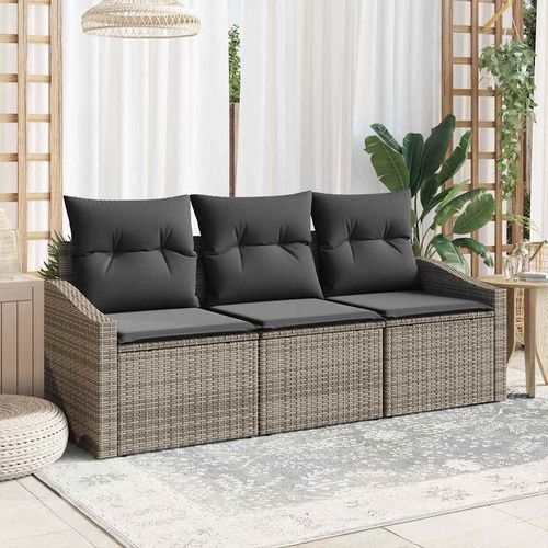 Garden Sofa Set with Cushion 3 pcs Grey Poly Rattan
