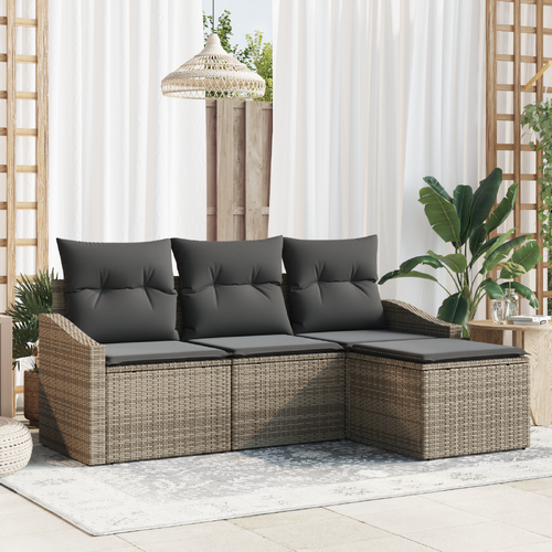 Sofa Set with Cushion with Storage 4 pcs Grey Poly Rattan