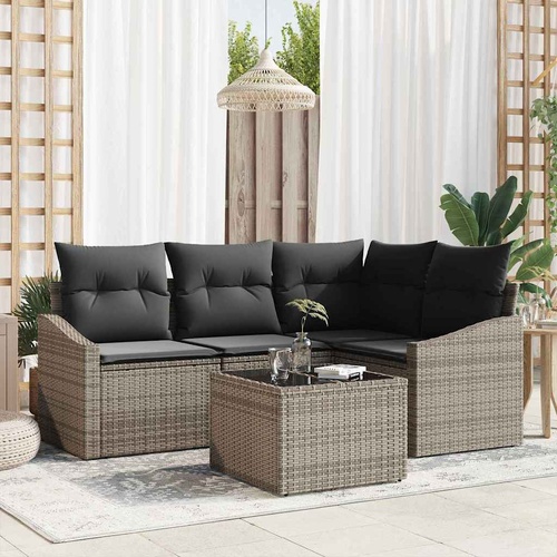 4 Piece Garden Dining Set with Cushions Black Poly Rattan