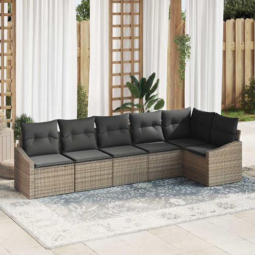 6 Piece Garden Dining Set with Cushions Grey Poly Rattan