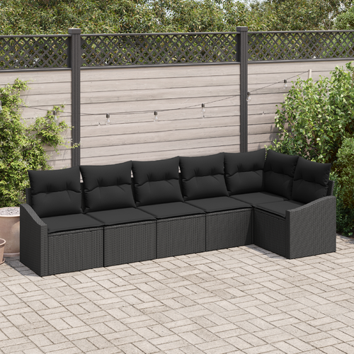 6 Piece Garden Dining Set with Cushions Black Poly Rattan