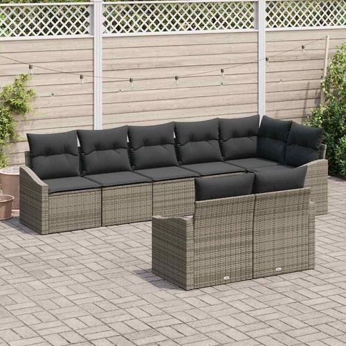 8 Piece Garden Dining Set with Cushions Grey Poly Rattan