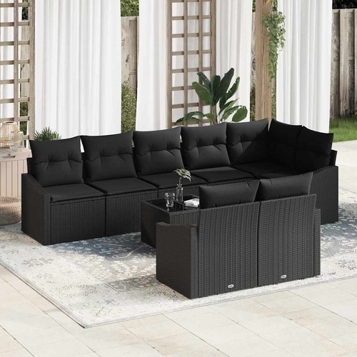 9 Piece Garden Dining Set with Cushions Beige Poly Rattan