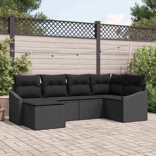 6 Piece Garden Dining Set with Cushions Black Poly Rattan
