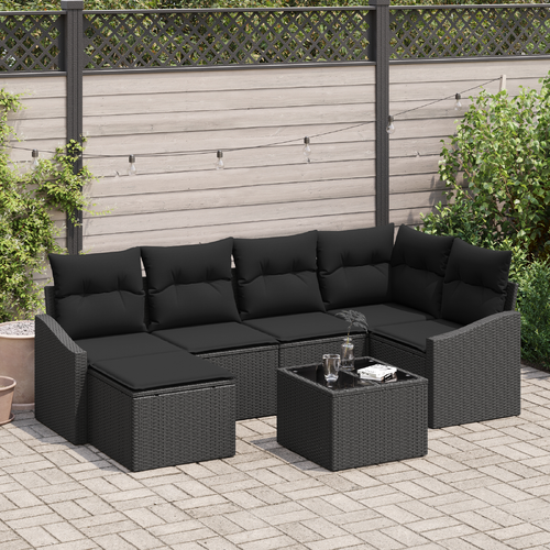 7 Piece Garden Dining Set with Cushions Beige Poly Rattan