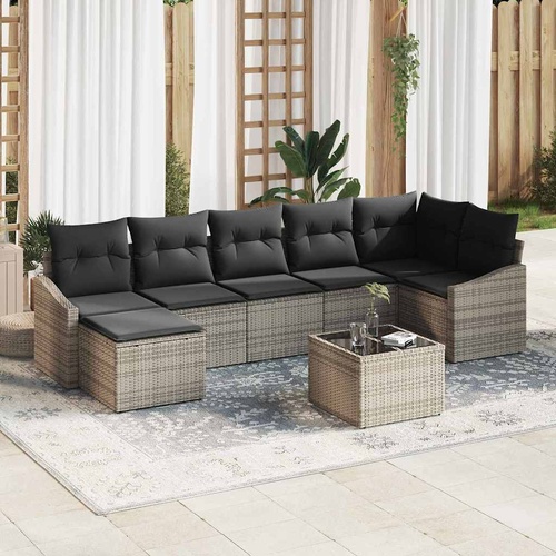 7 Piece Garden Dining Set with Cushions Black Poly Rattan
