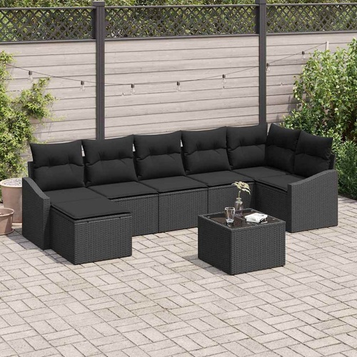 8 Piece Garden Dining Set with Cushions Beige Poly Rattan