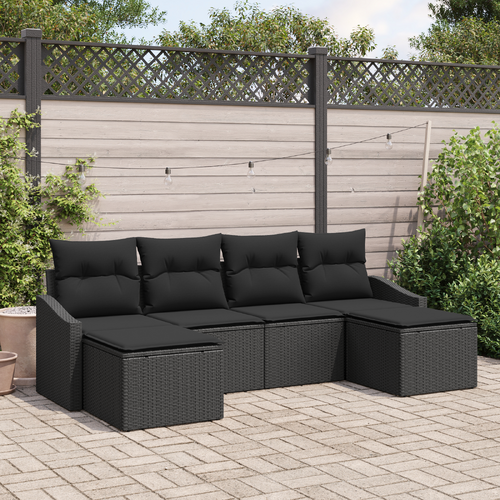 6 Piece Garden Dining Set with Cushions Black Poly Rattan