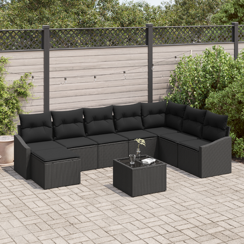 9 Piece Garden Dining Set with Cushions Beige Poly Rattan