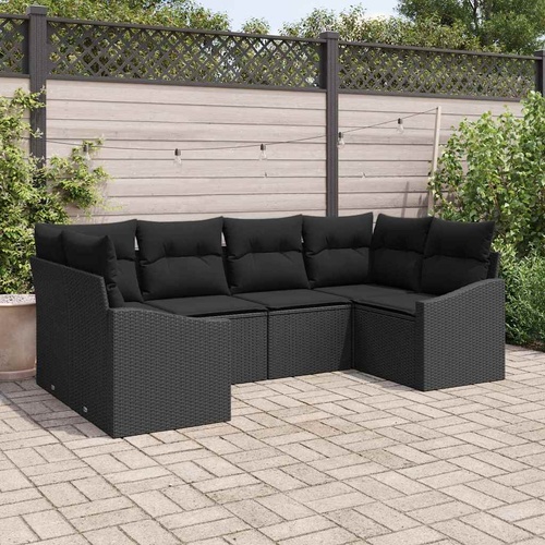 Garden Sofa Set with Storage 6 pcs Black Poly Rattan