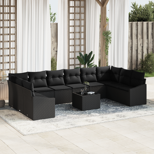 11 Piece Garden Dining Set with Cushions Beige Poly Rattan
