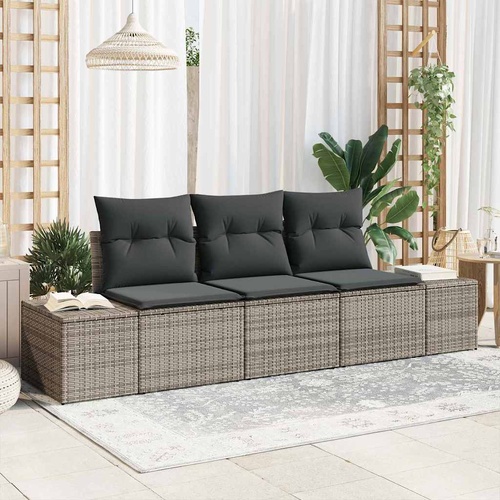 Garden Sofa Set with Storage 3 pcs Grey Poly Rattan