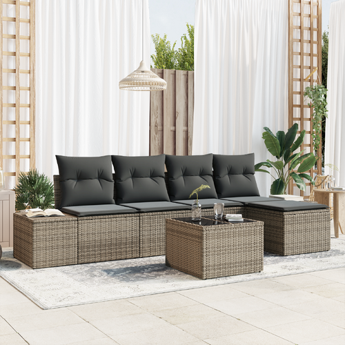Garden Sofa Set with Cushion 5 pcs Light Grey Poly Rattan