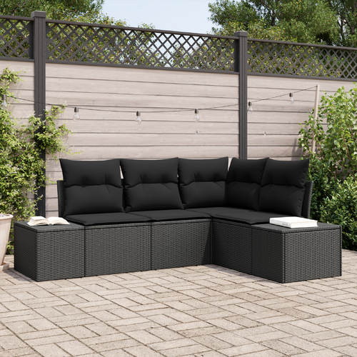 Garden Sofa Set with Storage 4 pcs Black Poly Rattan