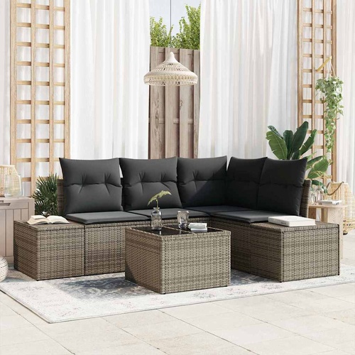 4 Piece Garden Sofa Set with Cushions Black Poly Rattan