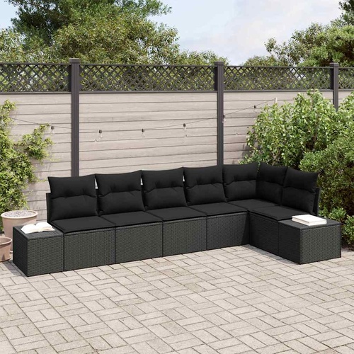 Garden Sofa Set with Storage 6 pcs Black Poly Rattan