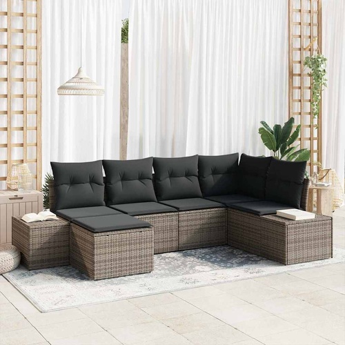 6 Piece Garden Sofa Set with Cushions Grey Poly Rattan