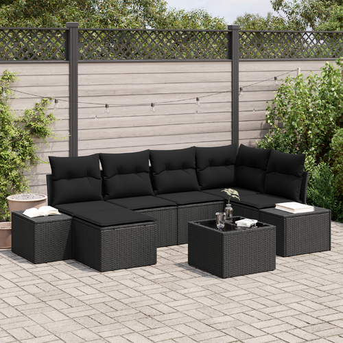 7 Piece Garden Sofa Set with Cushions Beige Poly Rattan