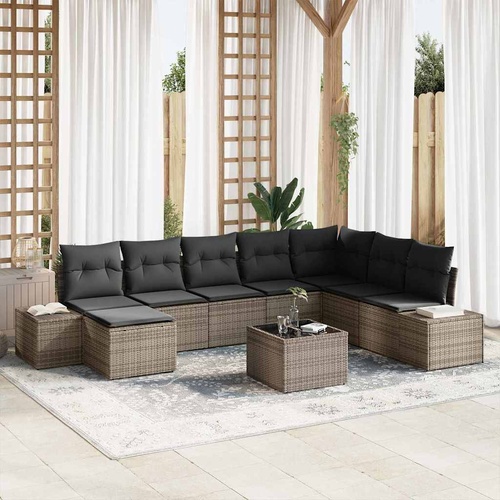 8 Piece Garden Sofa Set with Cushions Black Poly Rattan