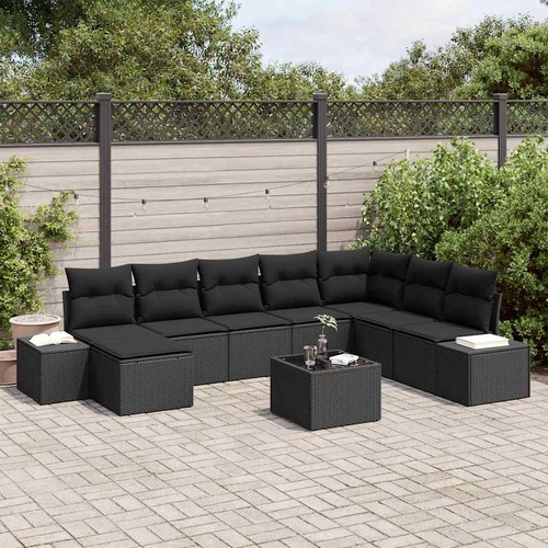 9 Piece Garden Sofa Set with Cushions Beige Poly Rattan