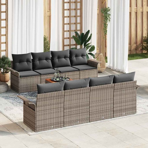 Garden Sofa Set with Storage 9 pcs Grey Poly Rattan