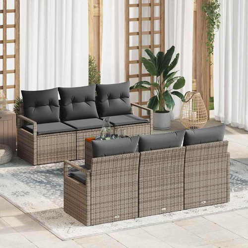 Garden Sofa Set with Storage 7 pcs Grey Poly Rattan